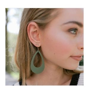 Nickel & Suede Olive Leather Earrings